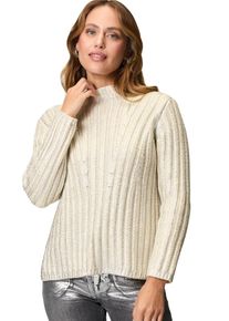 Zero Damen Strickpullover "Zero Pullover mit Silberglanz Effekt", beige, casual, Gr. L, glänzend, Strick, Obermaterial: 60% Baumwolle, 40% Polyacryl.