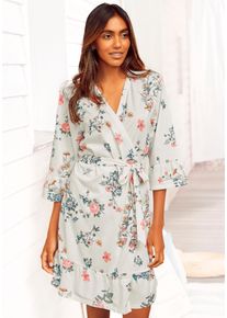 Vivance Dreams Damen Kimono, Gr. 36, beige, Baumwoll-Mix, bedruckt, Hausmäntel, mit Volants
