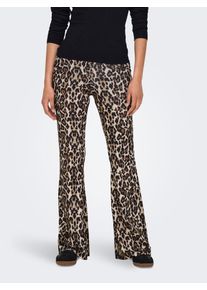 Only Damen Highwaist Leggings "ONLANNA RIB FLARED AOP LEGGING CS JRS", schwarz, modisch, Gr. M, bedruckt, animal-print, Jersey, Obermaterial: 95%