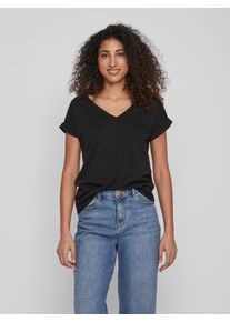 Vila Damen V-Shirt "VIDREAMERS NEW V-NECK T-SHIRT - NOOS", schwarz, modisch, Gr. XS, unifarben, Jersey, Obermaterial: 50% Baumwolle, 50% Polyester,