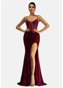 MODA MINX Damen Jerseykleid "Lucia Long Slit Dress", rot, Gr. XL, 100% Polyester, Kleider, mit stilvollem Beinschlitz