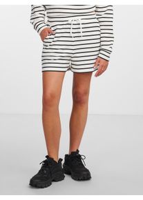 Pieces Damen Sweatshorts "PCCHILLI SUMMER HW SHORTS STRIPE NOOS BC", schwarz-weiß, modisch, Gr. M, gestreift, Sweatware, Obermaterial: 50% Baumwolle,