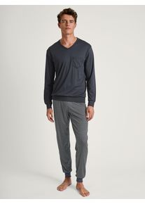 Calida Herren Pyjama "Relax Swiss Edition", Gr. S, grau, Interlock, Obermaterial: 100% Baumwolle, unifarben, gemustert, modisch, Homewear-Sets, mit