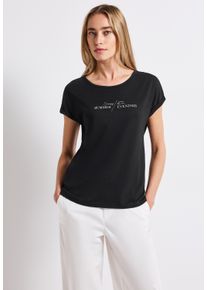 Street One Damen T-Shirt, schwarz, casual, Gr. 44, bedruckt, Web, 50% Baumwolle, 50% Modal, Shirts, aus Baumwolle mit Stretchante