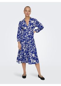 Only Damen Tunikakleid "ONLMILANA 7/8 DRESS WVN NOOS", blau, modisch, Gr. XS, geblümt, gemustert, Web, Obermaterial: 100% Viskose, Kleider