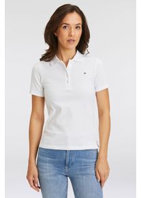 Tommy Hilfiger Damen Poloshirt "1985 SLIM PIQUE POLO SS", weiß, casual, Gr. L, unifarben, Piquu00e9, Obermaterial: 97% Baumwolle, 3% Elasthan,