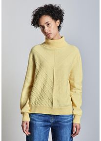 Street One Damen Rollkragenpullover, gelb, casual, Gr. 46, Strukturmuster, Stoff, Web, 33% Polyester, 31% Polyacryl, 24% Baumwolle, 12% Polyamid,