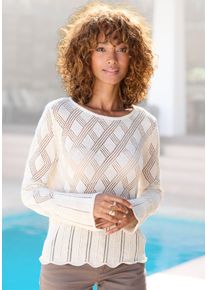 Lascana Damen Ajourpullover, gold, modisch, Gr. 36, Glitzermuster, Ajourstrickmuster, Strick, Obermaterial: 42% Baumwolle, 30% metallisierte Fasern,