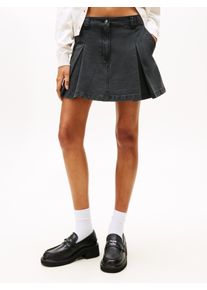 Tommy Jeans Damen Minirock "TJW CANVAS MINI PLEATED SKIRT", schwarz, casual, Gr. 26, unifarben, Canvas, Obermaterial: 100% Baumwolle, Röcke