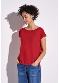 Street One Damen Shirttop, rot, casual, Gr. 38, unifarben, Jersey, Obermaterial: 50% Baumwolle, 50% Modal, Tops, mit Raffung an der Schulter