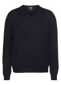 OLYMP Herren V-Ausschnitt-Pullover "OLYMP Strick Casual", blau, casual, Gr. M, Obermaterial: 100% Schurwolle, Pullover, klassischer Strickpullover