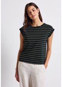 Street One Damen T-Shirtpine grove grün, casual, Gr. 36, gestreift, Stoff, 73% Polyester, 24% Viskose, 3% Elasthan, Shirts, im Streifendesign