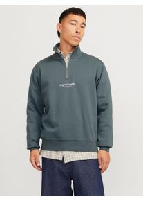 Jack & Jones JACK & JONES Herren Sweatshirt "JORVESTERBRO SWEAT QUARTER ZIP HN NOOS", grau, modisch, Gr. M, bedruckt, angeraute Sweatware, Obermaterial: 70%