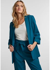 Pieces Damen Blusenblazer "PCBOSELLA 3/4 BLAZER NOOS", blau, casual, Gr. M, unifarben, Web, Obermaterial: 79% Polyester, 16% Viskose, 5% Elasthan,