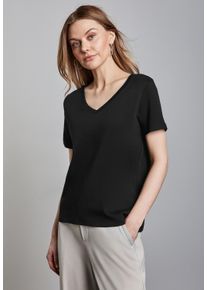 Street One Damen V-Shirt, schwarz, casual, Gr. 36, unifarben, Web, 100% Baumwolle, Shirts, aus reiner Baumwolle