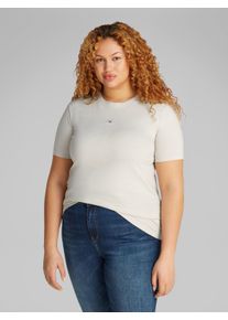 Damen T-Shirt "PLUS WOVEN LABEL REGULAR TEE", grau, Basic, Gr. XXXL, Calvin Klein Jeans Plus, unifarben, Single Jersey, Obermaterial: 100% Baumwolle,
