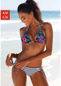 Venice Beach Damen Triangel-Bikini-Top "Summer", blau, Gr. 34, floral, Polyamid, Bikini-Oberteile, mit Doppelträgern