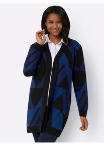 Inspirationen Damen Strickjacke, blau, Gr. 38, gemustert, mehrfarbig, 100% Baumwolle, Strickjacken