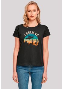 F4NT4STIC Damen T-Shirt "I Believe UFO Alien Sonnenuntergang", schwarz, casual, Gr. L, Obermaterial: 100% Baumwolle, Shirts, Premium Qualität