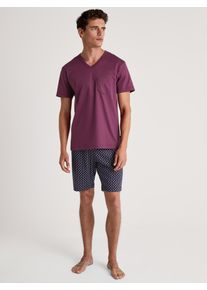 Calida Herren Shorty "Relax Streamline", Gr. M, rot, Interlock, Obermaterial: 100% Baumwolle, unifarben, gemustert, casual, Homewear-Sets, mit V-Neck