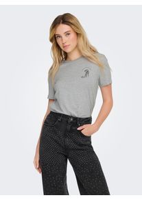 Only Damen Kurzarmshirt "ONLKITA LIFE REG S/S HEEL TOP BOX JRS", grau, modisch, Gr. S, bedruckt, Jersey, Obermaterial: 100% Baumwolle, Shirts