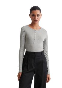 Marc O'Polo MARC O'POLO Damen Henleyshirt, grau, casual, Gr. L, Single Jersey, Obermaterial: 52% Baumwolle, 48% Modal, Shirts, moderne Rippenstruktur