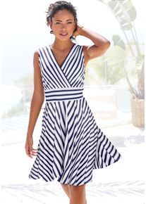 Lascana Damen Sommerkleid, blau, modisch, Gr. 34, Jersey, Obermaterial: 95% Polyester, 5% Elasthan, Kleider, mit Streifenprint, Wickelkleid,