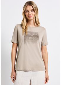 Street One Damen T-Shirttumbled beige, casual, Gr. 36, bedruckt, Web, Stoff, 50% Baumwolle, 50% Modal, Shirts, mit U-Boot-Ausschnitt