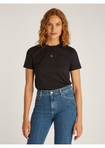 Damen T-Shirt "WOVEN LABEL REGULAR TEE", schwarz, Basic, Gr. XS, Calvin Klein Jeans, unifarben, Jersey, Obermaterial: 100% Baumwolle, Shirts, mit Logo