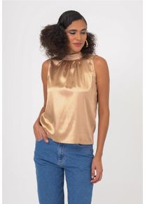 FRESHLIONS Damen Klassische Bluse, braun, casual, Gr. M, unifarben, 100% Polyester, Blusen, mit hohem Kragen