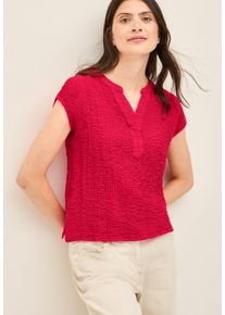 Cecil Damen Kurzarmbluseglazed apple rot, casual, Gr. XL, unifarben, Web, Obermaterial: 99% Baumwolle, 1% Elasthan, Blusen, mit Slitneck