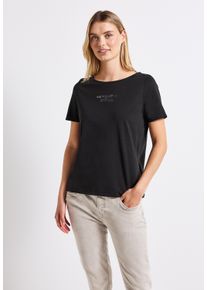 Street One Damen T-Shirt, schwarz, casual, Gr. 46, bedruckt, Web, 100% Baumwolle, Shirts, aus reiner Baumwolle