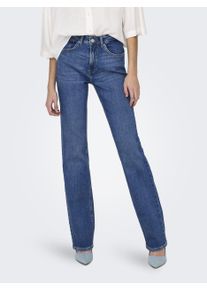 Only Damen Bootcut-Jeans "ONLEVERLY MW SWEET FLARED DNM CRO187", blau, modisch, Gr. 30, unifarben, Denim/Jeans, Obermaterial: 98% Baumwolle, 2%