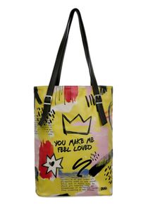 DOGO Damen Umhängetasche "Tall Bag Damen Schultertasche The Creation Of The Collage Damen", gelb, Lacklederimitat, Taschen, Vegan