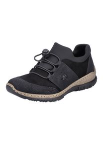 Rieker Damen Slip-On Sneaker, Gr. 41, schwarz, Nubuklederimitat, Textil, sportlich, Schuhe, mit Elastikeinstieg, zum Schlupfen