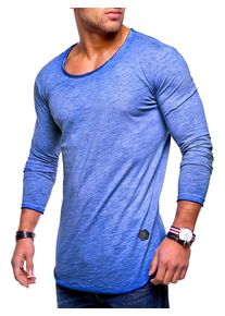 behype Herren Langarmshirt "Dust L/S", blau, casual, Gr. S, unifarben, 100% Baumwolle, Shirts, mit weitem Halsausschnitt