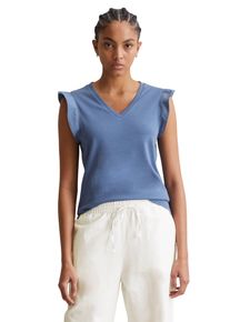 Marc O'Polo Damen T-Shirt "aus Material-Mix"cerulean blau, Gr. L, MARC O'POLO DENIM, unifarben, Obermaterial: 100% Baumwolle, Shirts