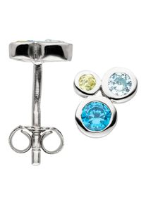 Jobo Damen Paar Ohrstecker "Ohrringe mit 6 bunten Zirkonia", Silber 925 (Sterlingsilber), silber, Silber 925 (Sterlingsilber), Ohrringe, 925 Silber