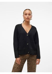 Véro Moda VERO MODA Damen Strickjacke "VMBOOM LS V-NECK BUTTON CARDIGAN GA NOOS", schwarz, modisch, Gr. XL, unifarben, Strick, Feinstrick, Obermaterial: 85%
