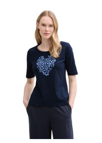 Tom Tailor Damen T-Shirt, blau, casual, Gr. S, bedruckt, Single Jersey, Obermaterial: 95% Baumwolle, 5% Elasthan, Shirts, mit Frontprint