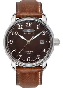 Zeppelin Herren Automatikuhr "LZ 127 Graf Zeppelin", braun, Armbanduhren, Armbanduhr, Herrenuhr, Datum, Lederarmband. Made in Germany