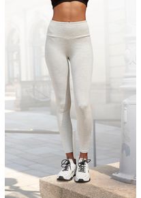 Lascana Damen Leggings, Gr. 56, grau, Single Jersey, Obermaterial: 92% Baumwolle, 5% Elasthan, 3% Polyester, unifarben, Basic, Hosen, mit breitem
