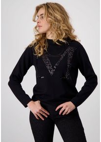 monari Damen Sweatshirt, schwarz, modisch, Gr. 44, unifarben, glänzend, Jersey, Obermaterial: 48% Viskose, 47% Polyester, 5% Elasthan, Sweatshirts,