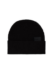 Damen Beanie, schwarz, casual, Tom Tailor Denim, unifarben, Strick, Baumwollmischung, Mützen, mit Strick-Struktur und Logo-Badge