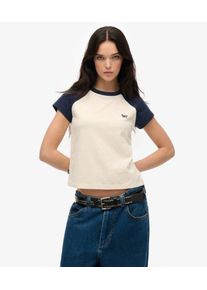 Superdry Damen Marineblau und Beige Essential Raglan-T-Shirt aus Bio-Baumwolle mit Logo Farbblock, Gr&ouml;&szlig;e: 44 21024220001212IN025