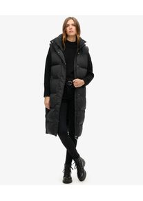 Superdry Damen Schwarz Longline Steppweste mit Kapuze, Gr&ouml;&szlig;e: 40 208222050009402A019