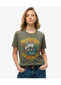 Superdry Damen L&auml;ssiges Neo Trad T-shirt mit Tattoo-print Gr&uuml;n - Gr&ouml;&szlig;e: 40 2102421502259E8U019