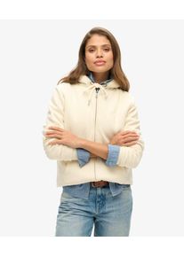 Superdry Damen Gesticktes Logo Borg-gef&uuml;tterter Kapuzenpullover Mit Rei&szlig;verschluss, Creme - Gr&ouml;&szlig;e: 40 21026230007612YZ019