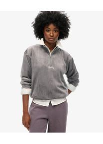 Superdry Damen Country Club Velours-oberteil mit Halblangem Rei&szlig;verschluss Grau - Gr&ouml;&szlig;e: 44 21026235006508KK025