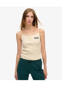 Superdry Damen Athletic Essentials Tr&auml;gertop mit Grafik und Kn&ouml;pfen Creme - Gr&ouml;&szlig;e: 34-36 21030260005802YZ215